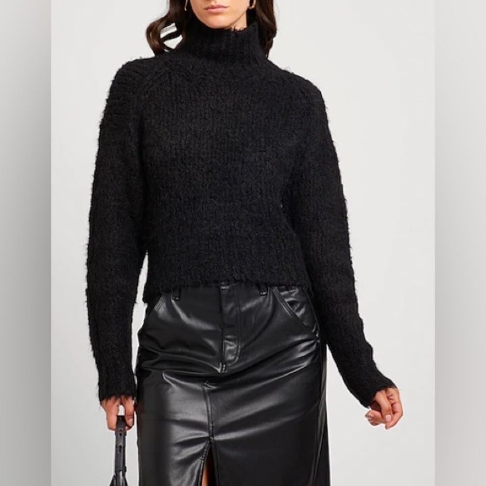 New Rag & Bone Dillion Boucle Knit Turtleneck Sweater Black Alpaca Blend Sz S
